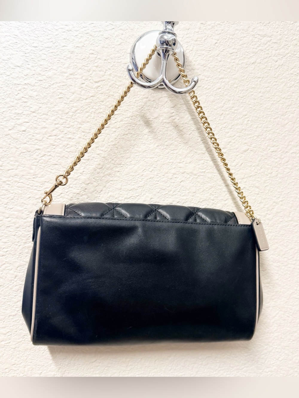 Coach Quilted Ruby Crossbody Black Beige Chain Shoulder Bag Gold Hardware - Picture 2 of 2